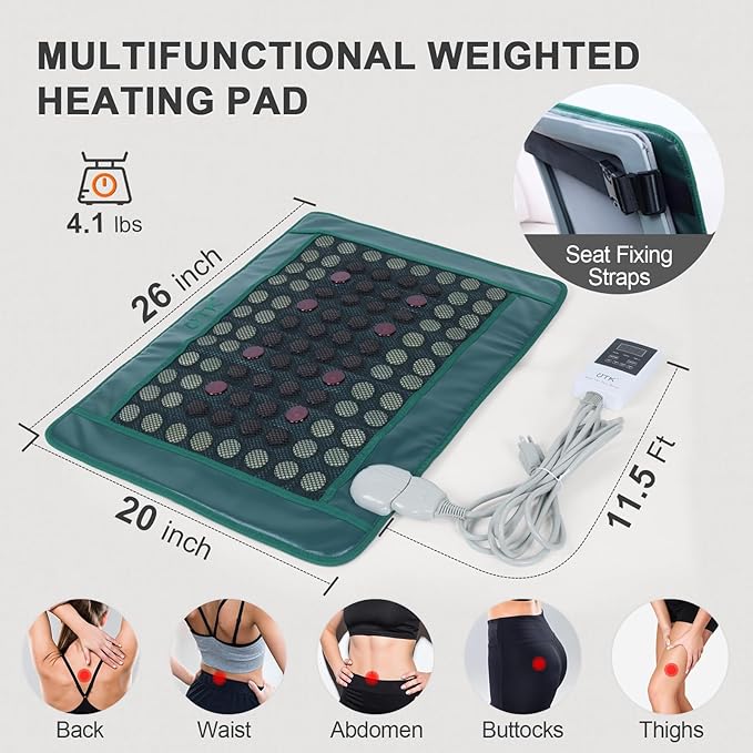 UTK Far Infrared Heating Pad for Back with Red Light Therapy, 8X Pain Relief for Body, Hot to 159℉, FSA-HSA Eligible, Auto Shut Off, 64 Jades & 24 Magnets Stone, Gift for Women Men, 26 x 20'' UTK
