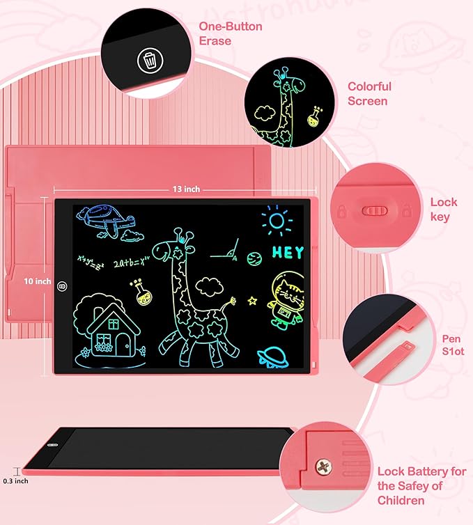 LCD Writing Tablet Doodle Board, 15 inch Colorful Drawing Tablet Writing Pad for Kids, Electronic Erasable Learning Educational Girls Gifts Toys for 3 4 5 6 7 Year Old Girls Boys pbeknco