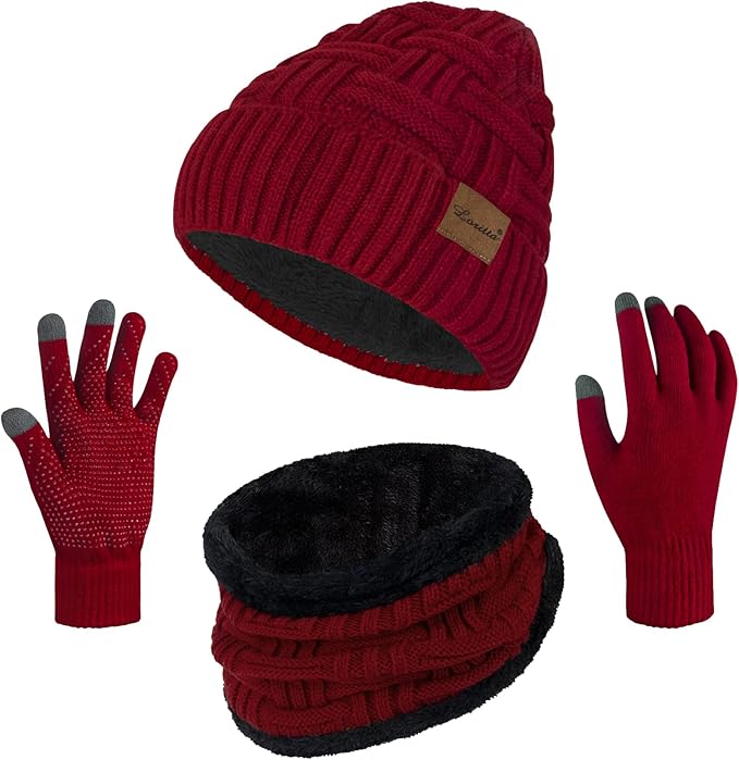 Loritta 3-Pieces Winter Hat Neck Warmer Touchscreen Gloves Set Knit Thick Scarf Beanie Hats Scarves Set Gifts for Women Loritta