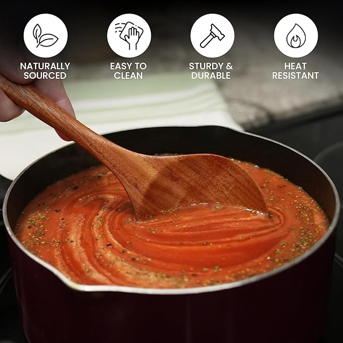 Zulay Kitchen 9.4" Teak Wooden Cooking Spoon – Durable, Non-Stick Wooden Utensil for Cooking, Stirring, Mixing & Serving – Heat-Resistant, Smooth Finish Kitchen Spoon for Nonstick Cookware ZulayKitchen