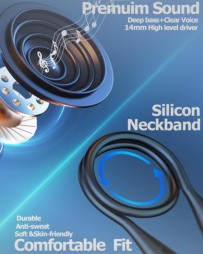 ZXQ Wireless Bluetooth Neckband Headphones 100 Hours Long Playtime,Around The Neck Bluetooth Earbuds with Microphone,Waterproof Sport Earphone,Over The Neck Headset with Storage Case ZXQ