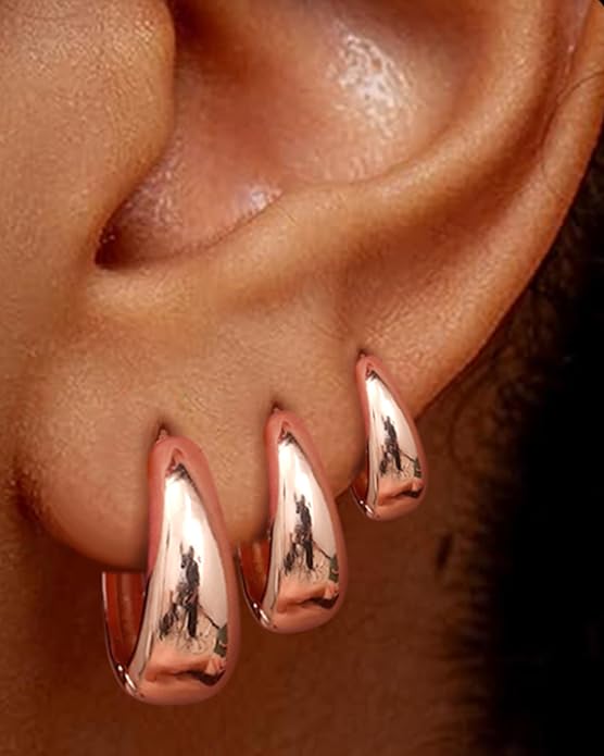 BESTEEL 3Pairs 14K Gold Plated Hoop Earrings Set for Women Chunky Earring Silver Plated Hypoallergenic Small Huggie Hoops Lightweight Tiny Thick Trendy Hoop Earrings Stacks for Multiple Piercing BESTEEL