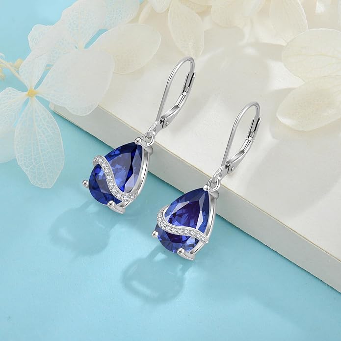 Teardrop Dangle Drop Earrings for Women 925 Sterling Silver Leverback Earrings Birthstone Jewelry Gifts for Her INPASNE