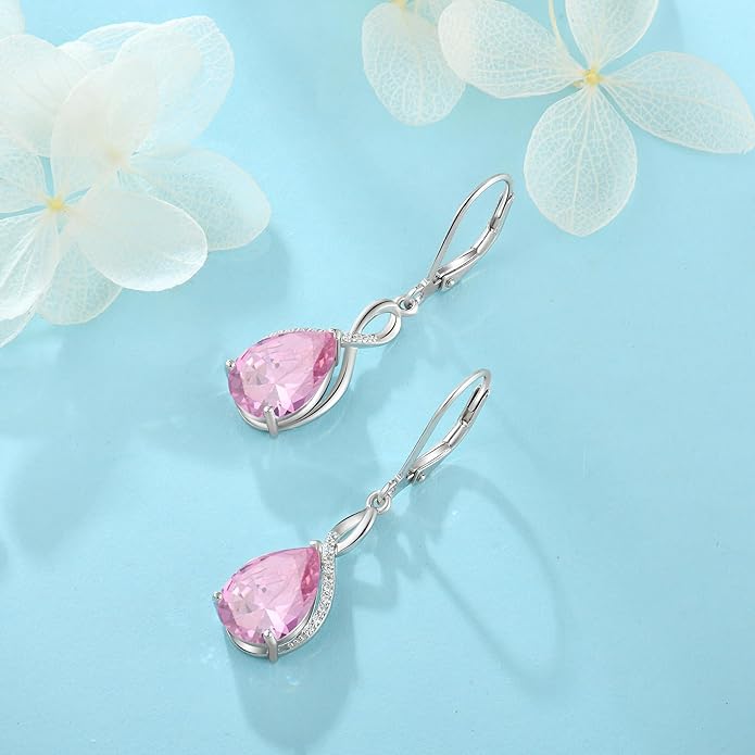 Earrings for Women 8x12mm Birthstone Sterling Silver Infinity Dangle Drop Leverback Earring EJARY