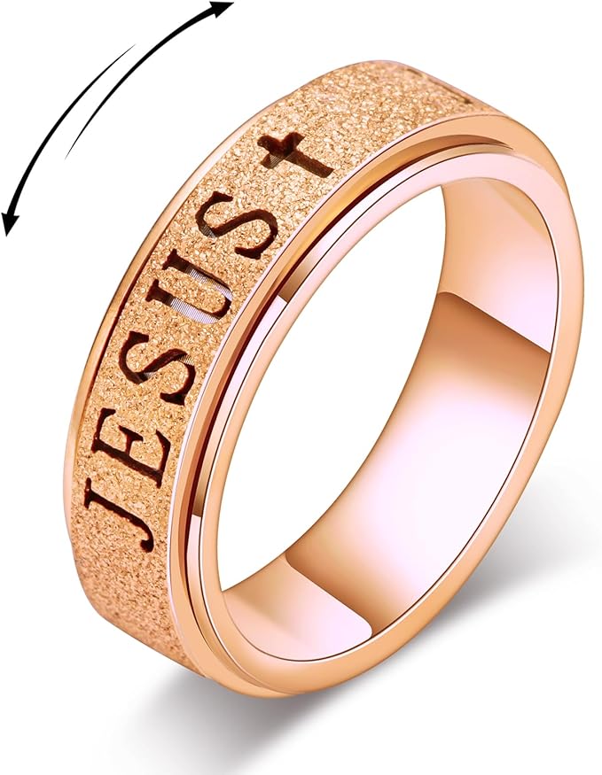 OreilleStar Fidget Spinner Anxiety Ring for Women: Fidget Toys Adults Cute Jesus Thumb Ring Stainless Steel Gold Silver Size 5 6 7 8 9 10 (Rose Gold, 6)