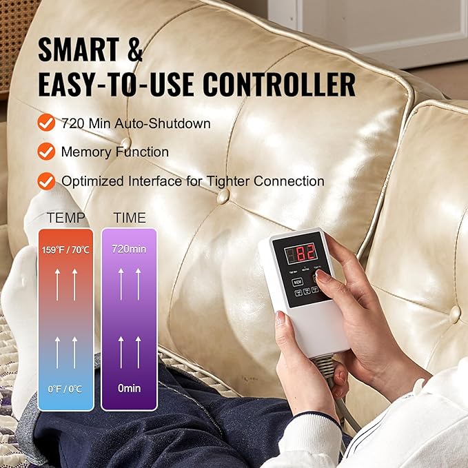 VEVOR Far Infrared Heating Pad, Amethyst Heating Mat with Negative Ions, 103-159℉ Hot Gemstones Therapy Mat with 0-12 Hours Timer for Full Body Pain Relief (72 x 24-inch) VEVOR