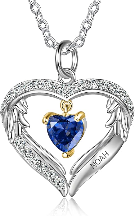 GLAMCARAT Personalized sterling silver pendant necklace with birthstone and name mothers jewelry heart shaped necklace for her birthstone necklace GLAMCARAT