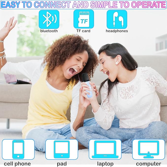 Kids Karaoke Machine, Portable Bluetooth Speaker with 2 Wireless Mics, Microphone Speaker Set with LED Lights for Home Party, Birthday Gifts for Girls Boys Kids Darkant