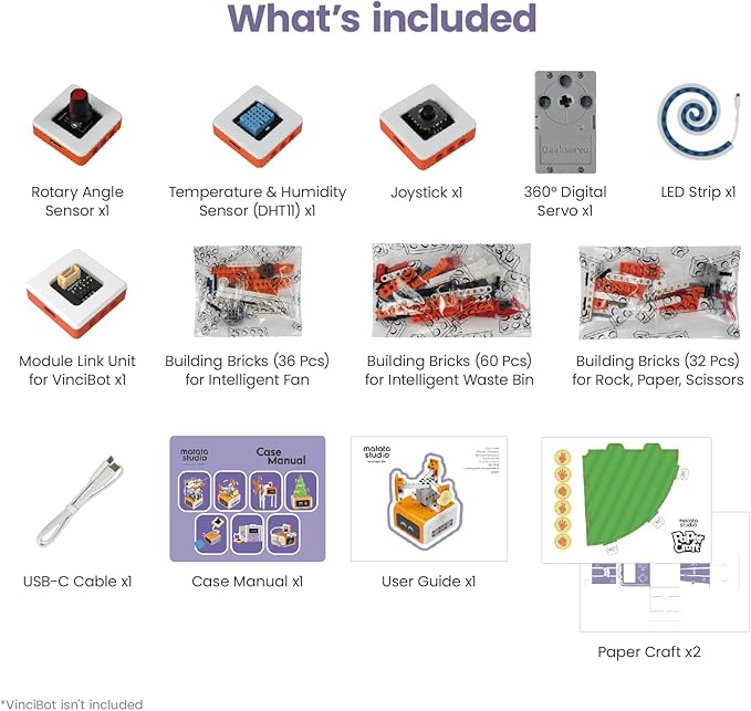 Inventor Kit for VinciBot Coding Robot, Electronic STEM Kit with programmable Module to Learn Programmable Electronic Projects for School Classroom Kids Ages 8+ MatataStudio-STEMRoboticsforkids