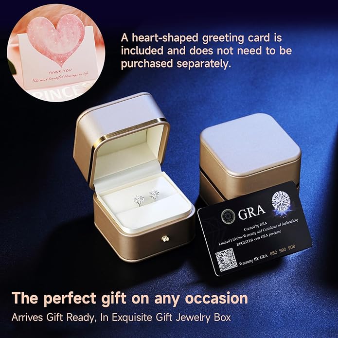 Earrings for Women, Gifts for Wife Mom, 0.6 carat-3 carat Moissanite Stud Earrings, Anniversary Jewelry Present for Wife, Birthday Gifts WelcometoONLYLIKE