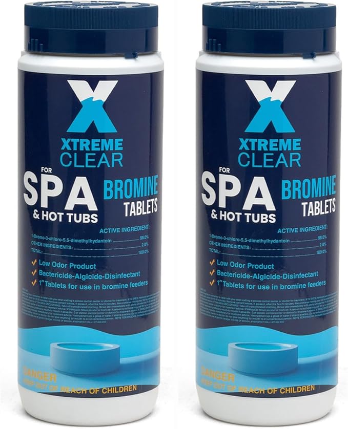Xtremeclear Bromine Tablets for Spa & Hot Tub 3Lbs (1.5lbs Each Bottle), 1-Inch Tablets, NSF/ANSI 60 Certified, Long-Lasting Sanitizer for Clean Water XtremepowerUS