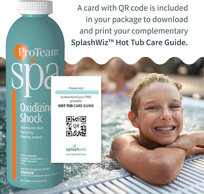 ProTeam Non-Chlorine Spa Shock for Hot Tub – Fast-Acting Oxidizing Shock Treatment, Clears Cloudy Water & Eliminates Odors – Made in USA, 5 lb + SplashWiz Care e-Book SplashWiz%E2%84%A2