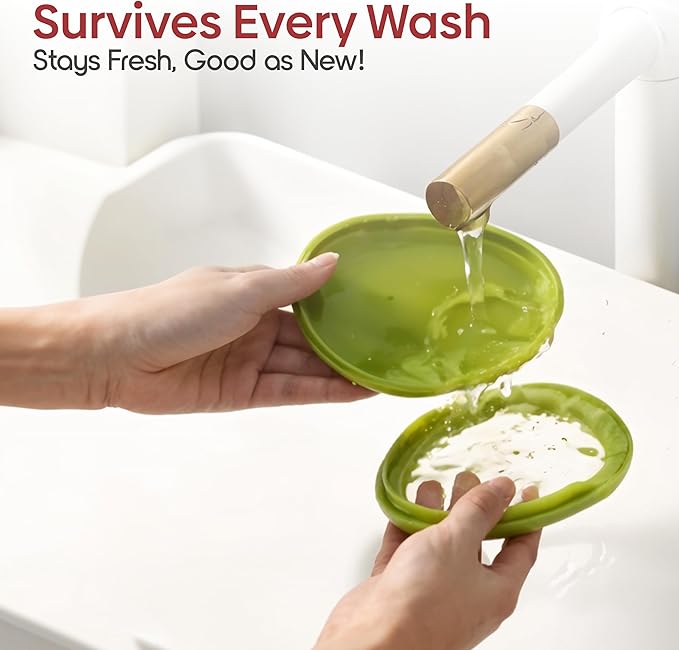 Set of 4 Food Popz Storage Containers | Fruit and Vegetable Anti-Oxidation Storage Box for Avocado, Onion, Lemon & Tomato | Fresh Pod Reusable Fruit Antioxidant Storage for Fridge | BPA-Free Box Doublewave