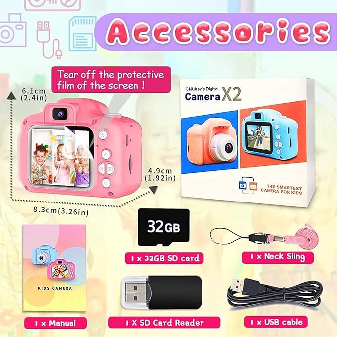 Upgrade Kids Selfie Camera, Christmas Birthday Gifts for Girls Age 3-9, HD Digital Video Cameras for Toddler, Portable Toy for 3 4 5 6 7 8 Year Old Girl with 32GB SD Card (Pink Dylanto