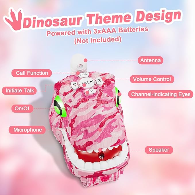 Dinosaur Walkie Talkies for Kids 2 Pack Camping Gear T-Rex Outdoor Toys for Girls Age 3-12 Year Old 3 Channel Long Range Birthday Gifts Christmas Stocking Stuffers MLDKA