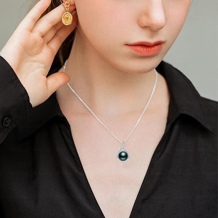 Tahitian Black Pearl Necklace - Mom's Day Gifts for Women: Anniversary, Christmas, Birthday Jewelry NONNYL