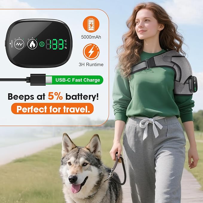 Cordless Shoulder Heating Pad, Shoulder Massager for Pain Relief Deep Tissue, Heated Shoulder Wrap with Heat and Massage for Men Women, Rotator Cuff Pain Shoulder Brace, Grey WOLOYHEATIE