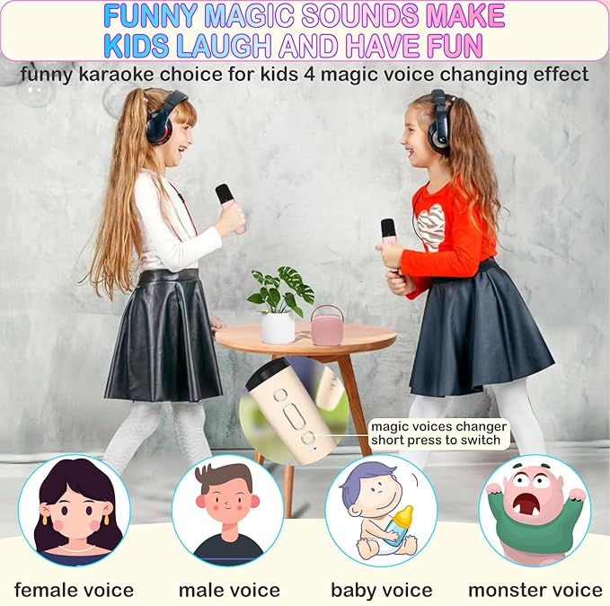 Mini Karaoke Machine for Kids & Adults, Kids Toys for Girls & Boys Gifts, Bluetooth Speaker with 2 Wireless Microphone for Kids Adults Toddler Girls Home Party Birthday Gifts Darkant