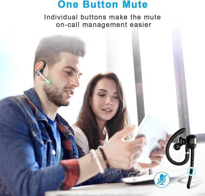 HEIBAS Bluetooth Headset, Wireless Bluetooth Earpiece with 500mAh Charging Case 72 Hours Talking Time Built-in Microphone for iOS Android Cell Phone, V5.1 Hand-Free Headphones for Trucker, Office HEIBAS