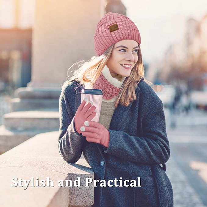 Loritta 3-Pieces Winter Hat Neck Warmer Touchscreen Gloves Set Knit Thick Scarf Beanie Hats Scarves Set Gifts for Women Loritta