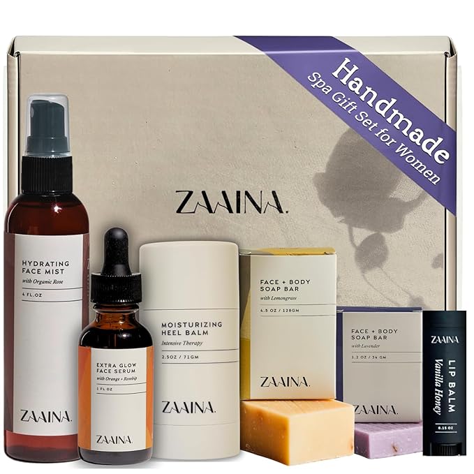 ZAAINA Spa Gift Set for Her - Relaxation Spa Kit for Women, Handmade in USA, Pampering At Home Bath and Body Self Care Spa Package, Luxury Spa Birthday Gifts for Women, Spa Gift Basket for Mom ZAAINA