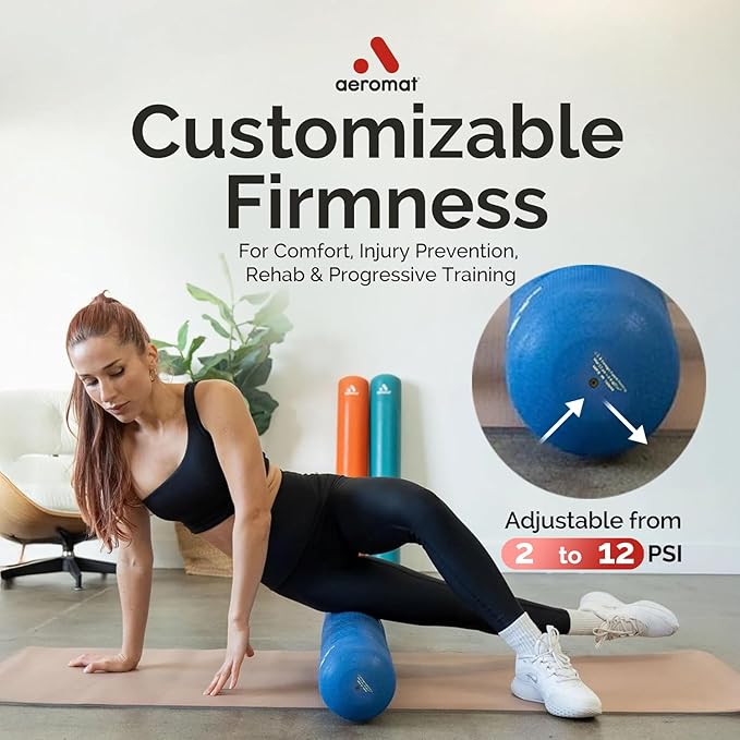 Adjustable Air Roller 2 to 12 PSI Firmness with Pump – Inflatable Fitness, Yoga, and Rehab Roller for Men and Women, Back Roller for Muscle Recovery, Home Gym, Travel, or Physical Therapy – Orange