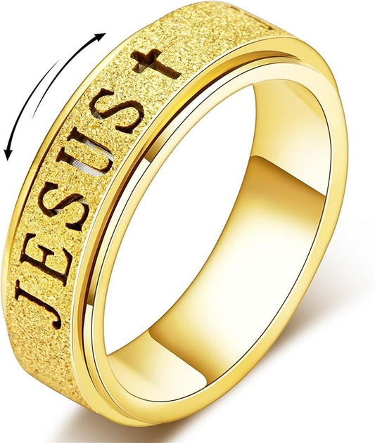 OreilleStar Fidget Spinner Anxiety Ring for Women: Fidget Toys Adults Cute Jesus Thumb Ring Stainless Steel Gold Silver Size 5 6 7 8 9 10 (Gold, 9)