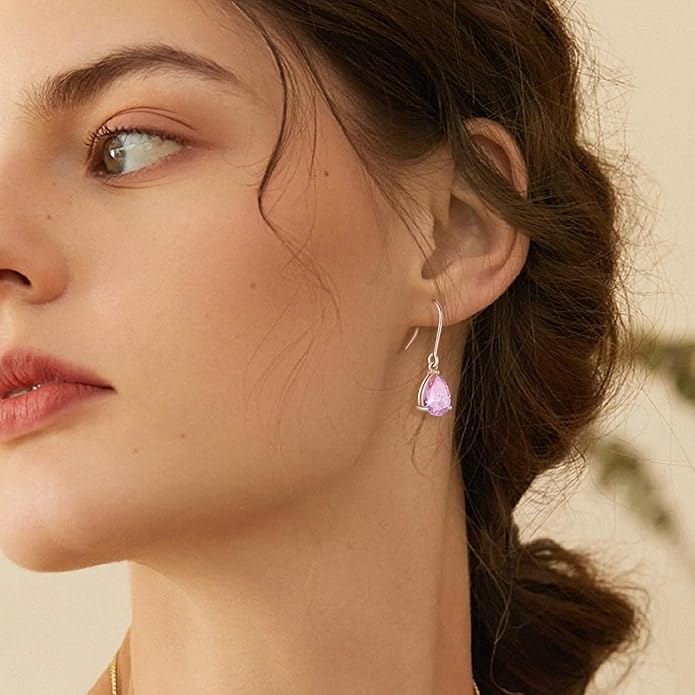 925 Sterling Silver 7x10MM Teardrop Birthstone Earrings, Solitaire Dangle Fish Hook Earrings for Women, Prom Jewelry Gifts RaymardJewelry