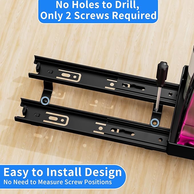 Pull Out Spice Rack Organizer for Cabinet, Heavy Duty-Slide Out Spice Rack, Vertical Spice Rack for Kitchen Cabinet and Pantry (4.2''Wx10.5''Dx2.8''H, Metal Black) BOIVSHI