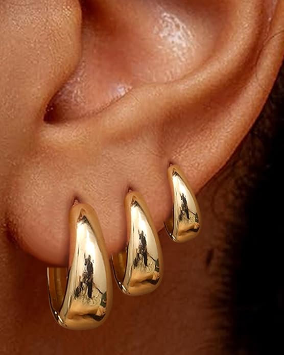 BESTEEL 3Pairs 14K Gold Plated Hoop Earrings Set for Women Chunky Earring Silver Plated Hypoallergenic Small Huggie Hoops Lightweight Tiny Thick Trendy Hoop Earrings Stacks for Multiple Piercing BESTEEL