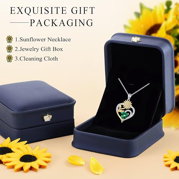 Iefil Christmas Gifts for Women Wife - Sunflower Birthstone Necklace for Women, Anniversary Birthday Gifts 925 Sterling Silver Heart Pendant You Are My Sunshine Jewelry for Girlfriend Mom Daughter IEFIL