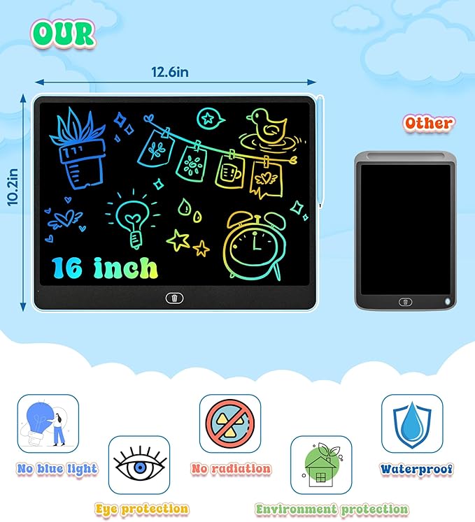 LCD Writing Tablet Doodle Board, 16 inch Colorful Drawing Tablet Writing Pad for Kids, Electronic Erasable Learning Educational Girls Gifts Toys for 3 4 5 6 7 Year Old Girls Boys pbeknco