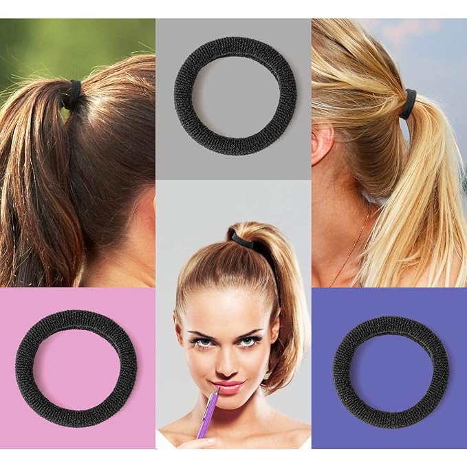 100 pcs No Break Hair Ties fitting Kit, and limited-time Starter Kit | Gentle for any hair type with no slipping or snagging Color mixing(Black) JIRIS