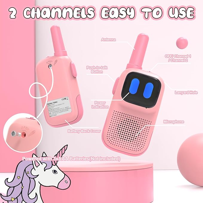 Toys for 3-12 Year Old Boys Girls, Walkie Talkies for Kids 2 Channels 2 Way Radio Toy…, Pink, WTK08 Holiky