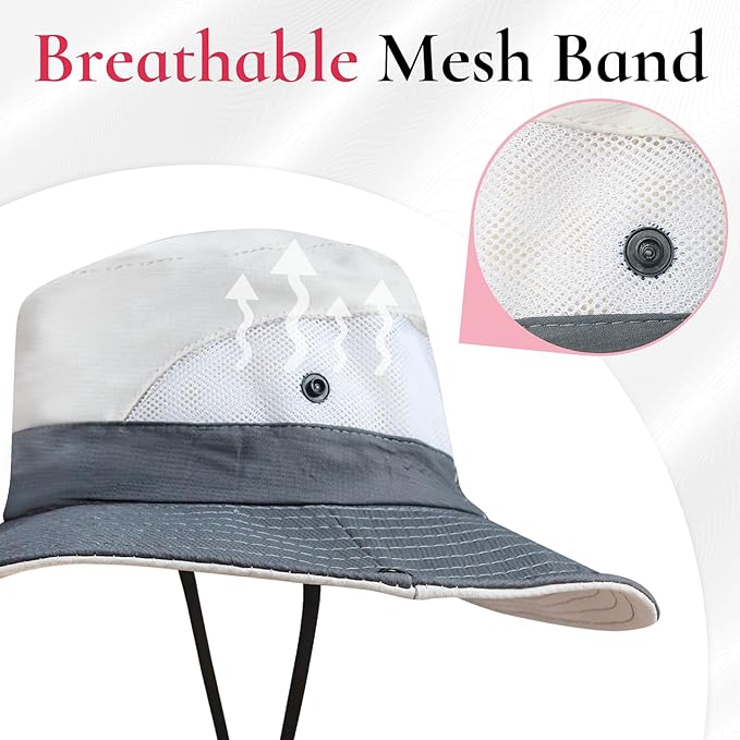 NPQQUAN Ponytail Sun Bucket Hats for Women Men Wide Brim UPF 50+ Fishing & Beach Hats NPQQUAN