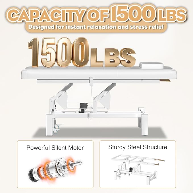 Stationary Massage Table with Memory Foam, Massage TattooTable with Adjustable Height, Facial Bed for Esthetician, PU Leather for Physical Therapy & Spa (Metal/ 2 Molds-White, 44.7''L x 22''W) Kick Boosters