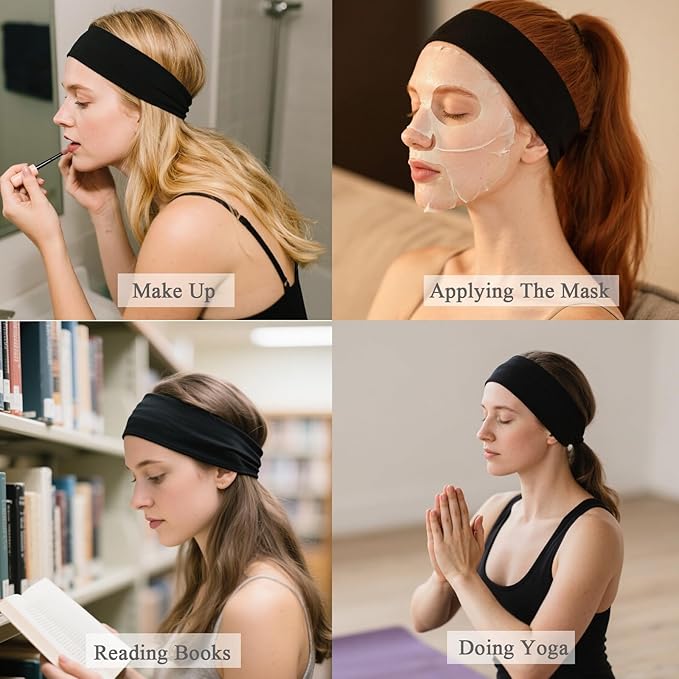 9PCS Headbands for Women and Men Stretchy Headband Soft Hair Band Fashion Head Bands for Women's Hair Workout Yoga Running Unisex Accessories Black Kick Boosters