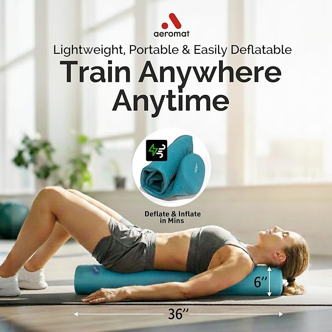 Adjustable Air Roller 2 to 12 PSI Firmness – Inflatable Fitness, Yoga, and Rehab Roller for Men and Women, Back Roller for Muscle Recovery, Home Gym, Travel, or Physical Therapy Use – Ensign Blue