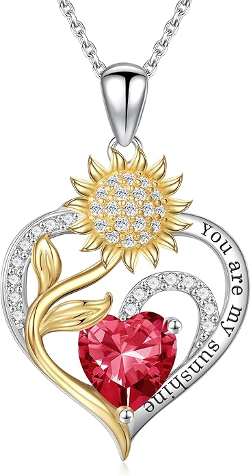 Iefil Christmas Gifts for Women Wife - Sunflower Birthstone Necklace for Women, Anniversary Birthday Gifts 925 Sterling Silver Heart Pendant You Are My Sunshine Jewelry for Girlfriend Mom Daughter IEFIL