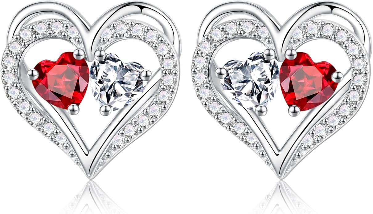 MOOSEA Christmas Gifts for Women - 925 Sterling Silver Heart Earring Anniversary Birthday Gifts for Women Wife Girlfriend Mom Birthstone Moissanite Jewelry Gift MOOSEA