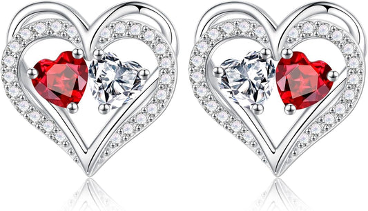 MOOSEA Christmas Gifts for Women - 925 Sterling Silver Heart Earring Anniversary Birthday Gifts for Women Wife Girlfriend Mom Birthstone Moissanite Jewelry Gift MOOSEA