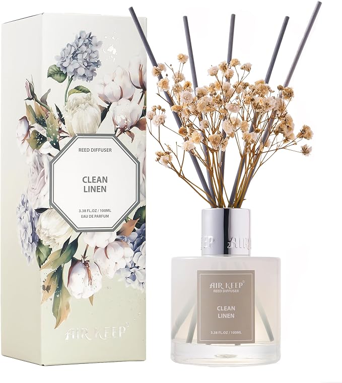Airkeep Reed Diffuser Set/Clean Linen/6.76 fl oz(200ml)/1 Pack/Home & Office Decor Aromatherapy Diffuser Oil Gift Set Airkeep