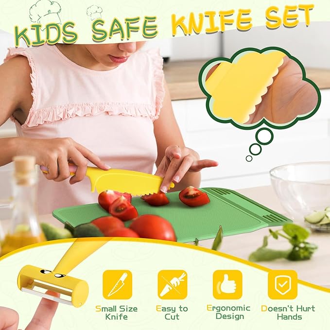 Montessori Kitchen Tools for Toddlers,Kids Knife for Real Cooking,Toddlers Knife Set with Storage Box Kids Safe Knives Children Cutting Set for Girl Boy,Montessori Toys for Kitchen Set -Green Lullulii