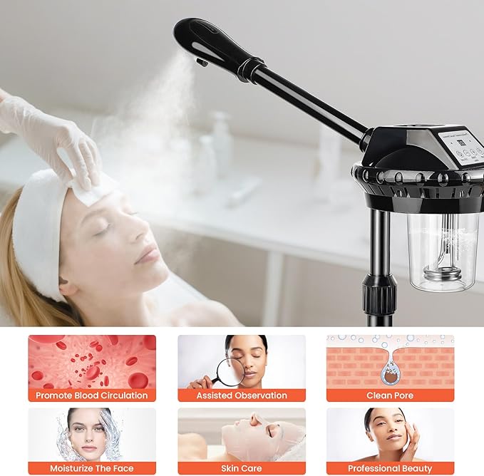 Professional Face Steamer, Adjustable Height and Angle, Facial Steamer Clean Skin Firming Pores and Moisturizing Suitable for a Beauty, Spa, at Home Chetunju