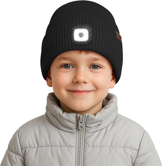 ATNKE Kids LED Lighted Beanie Cap,USB Rechargeable 4 LED Running Headlamp Lined Fleece Hat Light Gift for Boys and Girls ATNKE