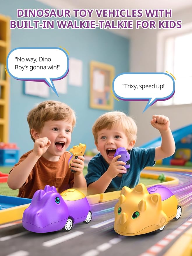 Dinosaur Walkie Talkies for Kids Rechargeable, Dino Toy Cars for Boys & Girls Ages 3-7, Crystal-Clear Audio, 48H Play, Fun Indoor & Backyard, Birthday Xmas Gifts for Toddler, 2 Pack Inspireyes