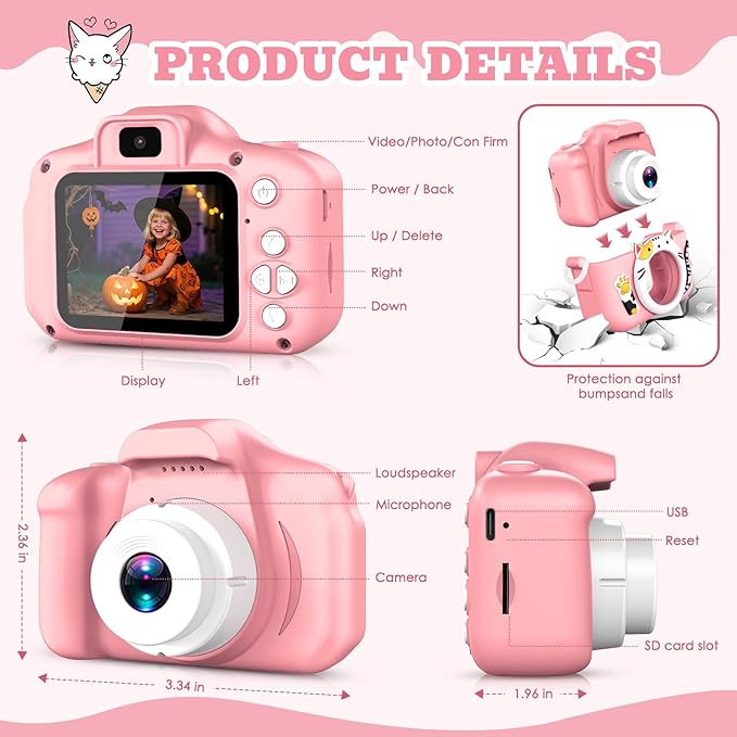 Kids Selfie Camera Toys for 3 4 5 6 7 8 9 10 11 12 Year Old Girls，Christmas Birthday Festival Gift for Kids Camera for Kids Upgrade Digital Camera with 32GB SD Card DITUPAN