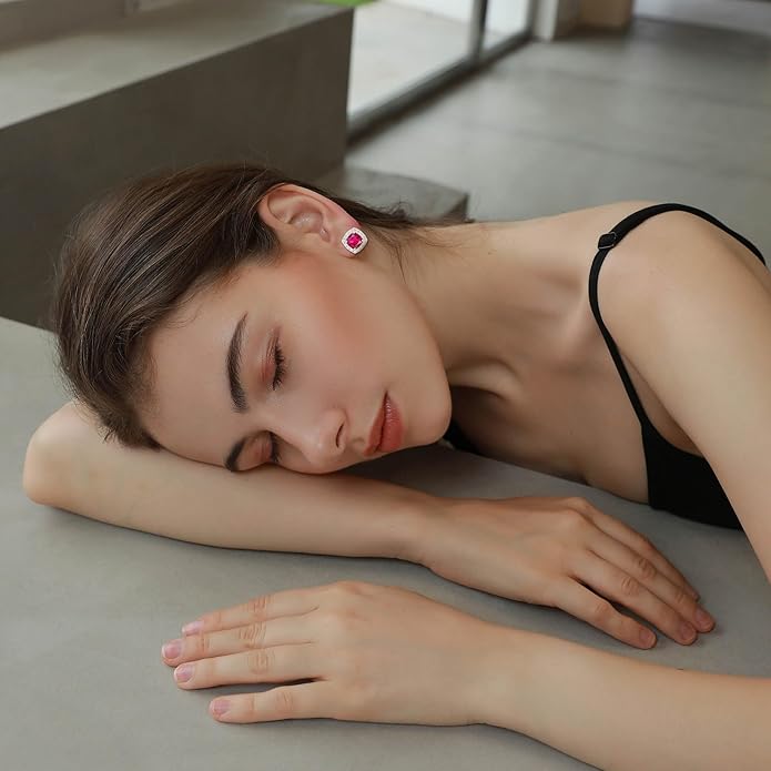 Women's Earrings 925 Sterling Silver Square Halo Stud Earrings With 5A Cubic Zirconia Birthstone Statement Earrings Jewelry Gifts for Women TIMFROZ