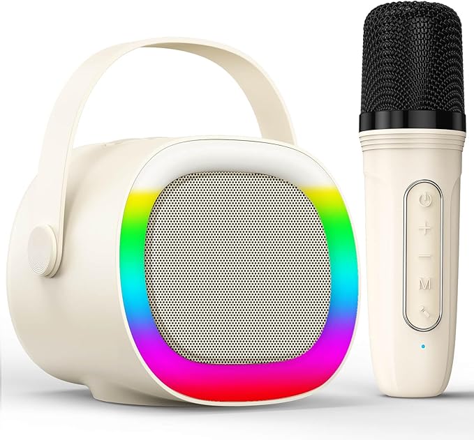 LENRUE Karaoke Machine for Kids, Birthday Gifts for Girls Boys Teens with Wireless Microphone, Colored Lights, Trendy Stuff Gifts for 3, 4, 5, 6, 7, 8, 9, 10 +Year Old (Beige 1 Mic) LENRUE