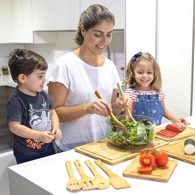 Durable Wooden Cutting Boards for Kitchen-Bamboo Cutting Board Set with Juice Groove-Charcuteries & Chopping Butcher Block for Meat,Vegetables,Fruits Serving ideas Home Cooks Kitchen Gift 11-Piece Boelley